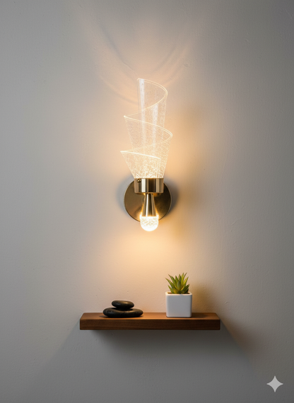 POWERLAM Spiral Crystal LED Wall Light | Modern Decorative Wall Lamp for Bedroom, Living Room & Hall | Stylish Golden Finish Wall Sconce for Home Décor