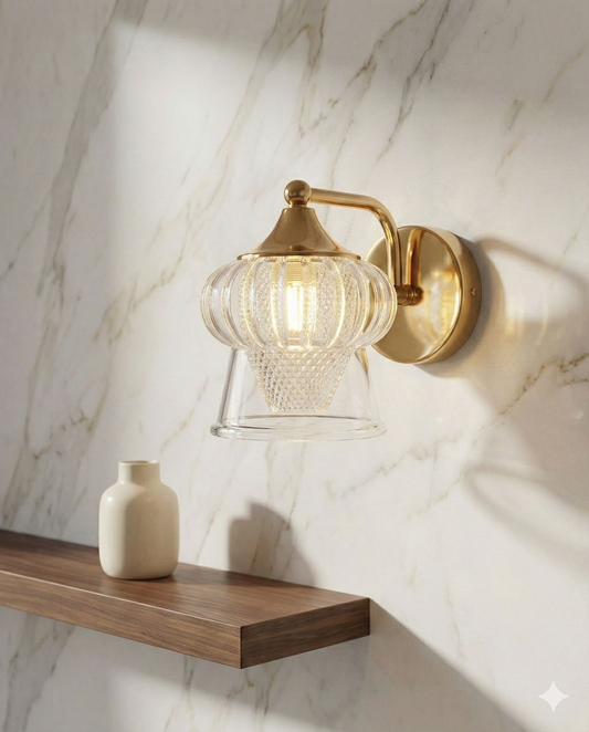 POWERLAM Luxury Crystal Glass Wall Light | Modern Gold Wall Lamp for Living Room, Bedroom & Hallway | Decorative LED Wall Sconce