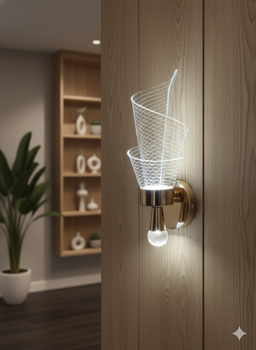 Powerlam Designer Dual Light Brass & Fluted Glass Wall Sconce