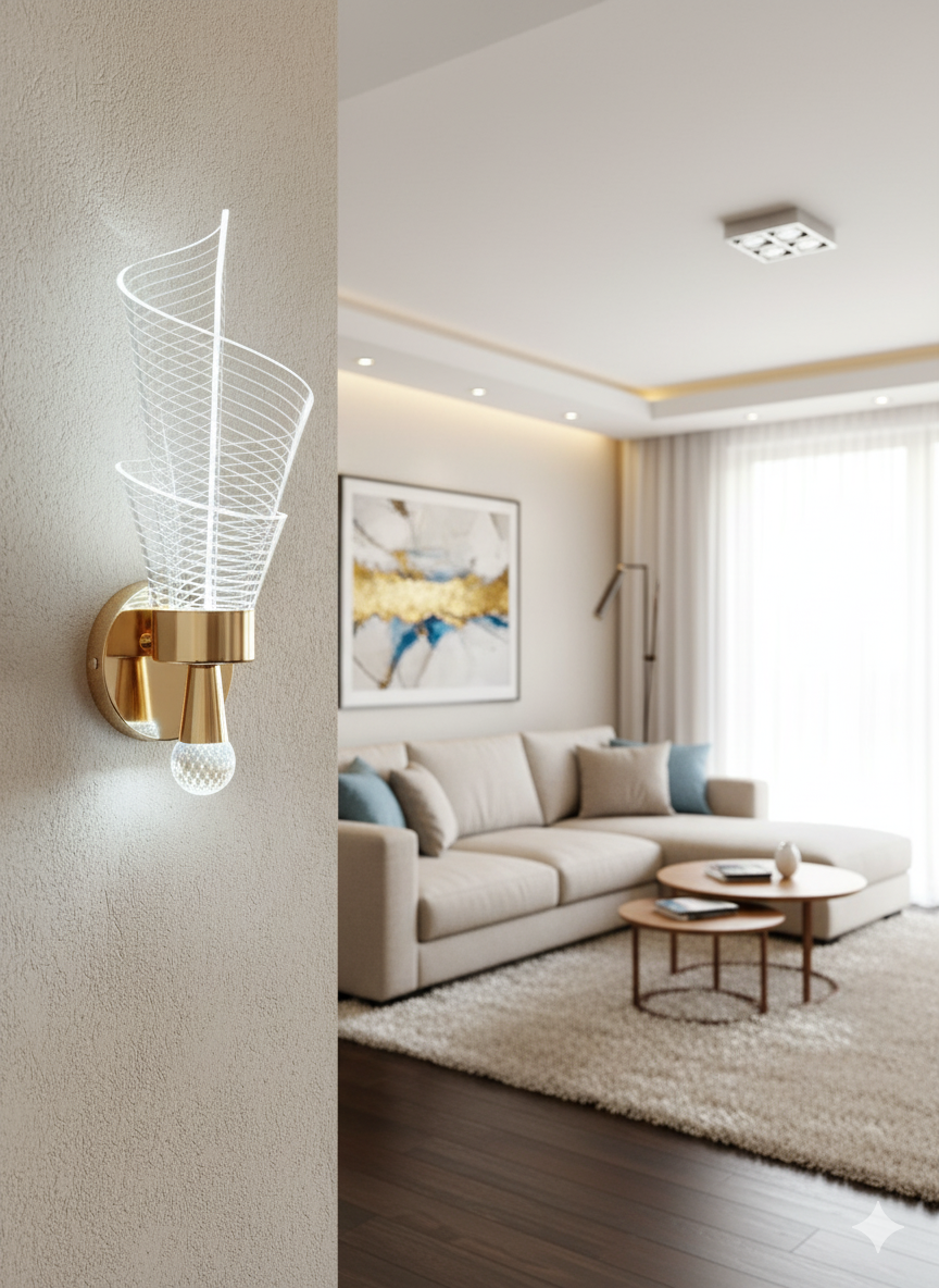 Powerlam Designer Dual Light Brass & Fluted Glass Wall Sconce