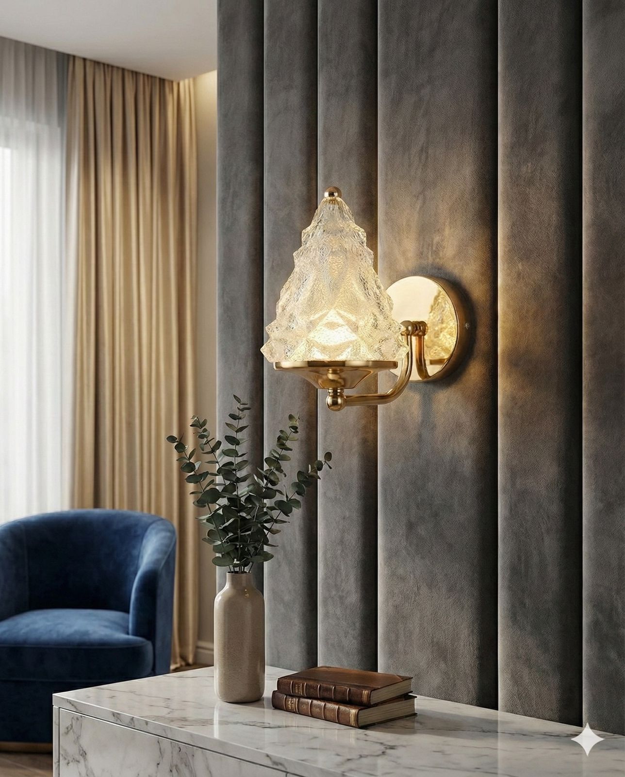 Powerlam Textured Glass Wall Sconce, Gold Finish, Cone Shade, Modern Lighting Fixture