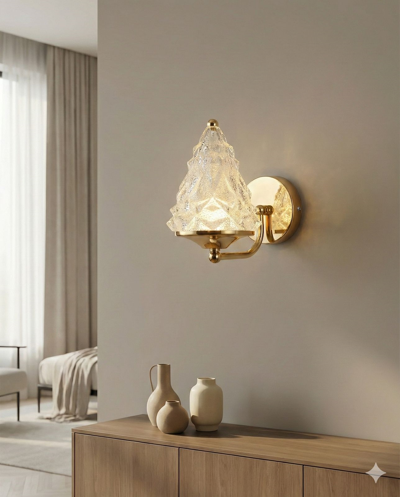 Powerlam Textured Glass Wall Sconce, Gold Finish, Cone Shade, Modern Lighting Fixture