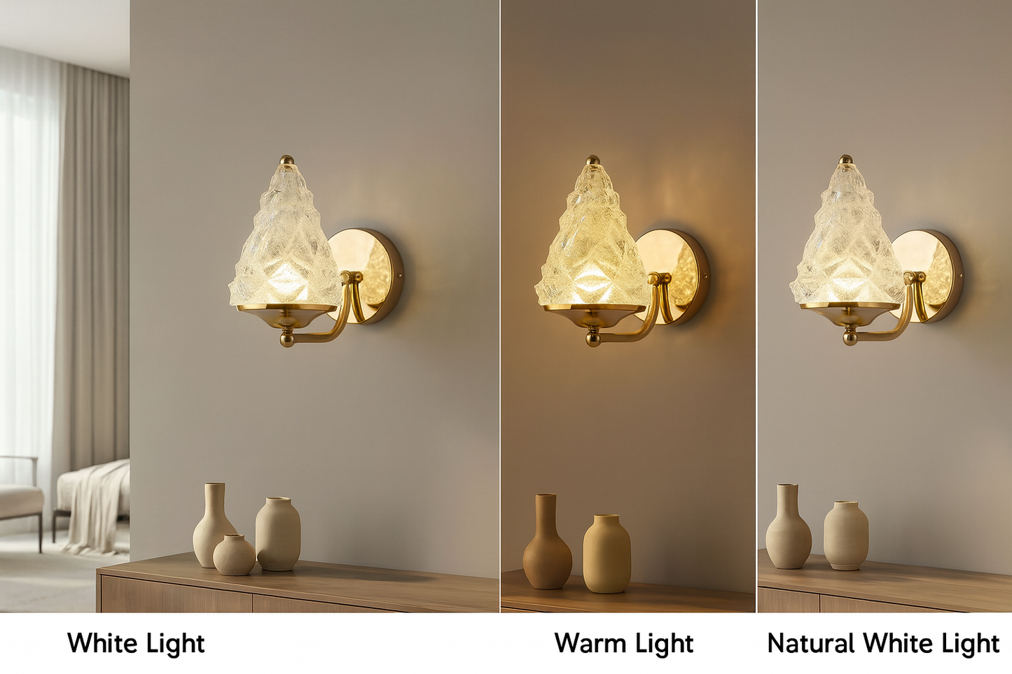 Powerlam Textured Glass Wall Sconce, Gold Finish, Cone Shade, Modern Lighting Fixture