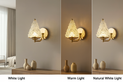 Powerlam Textured Glass Wall Sconce, Gold Finish, Cone Shade, Modern Lighting Fixture