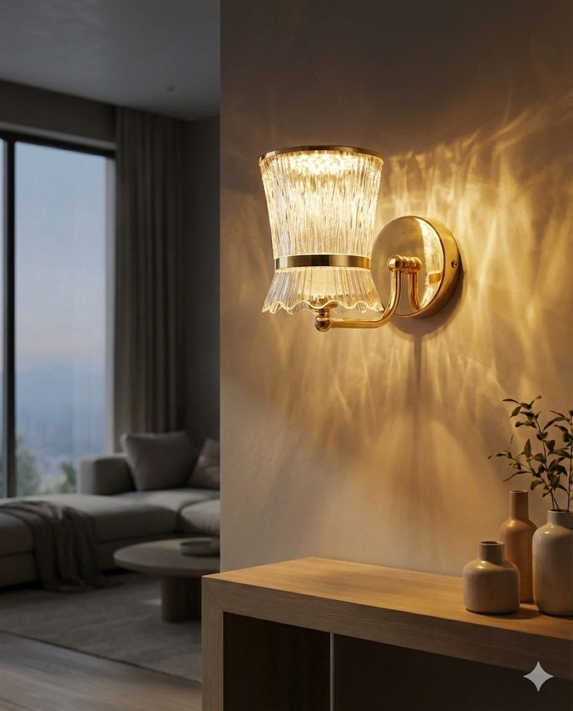 Powerlam Wall Sconce Light, Gold Finish, Textured Glass Shade, Modern Decorative Lighting Fixture