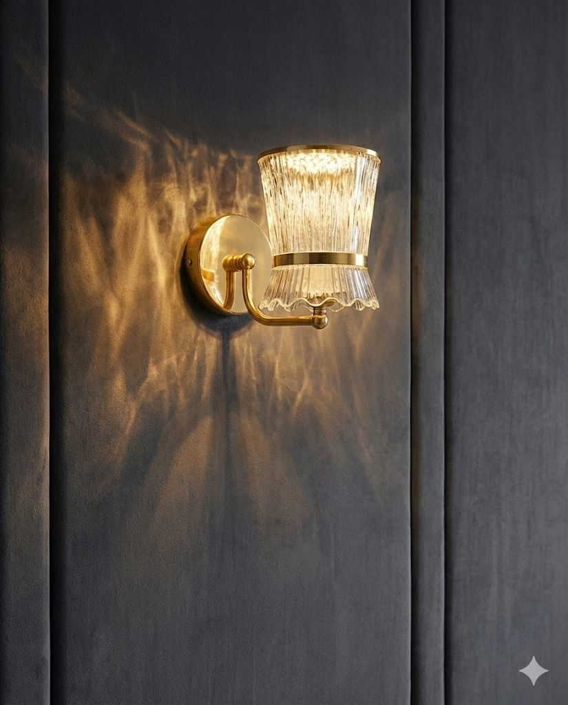 Powerlam Wall Sconce Light, Gold Finish, Textured Glass Shade, Modern Decorative Lighting Fixture
