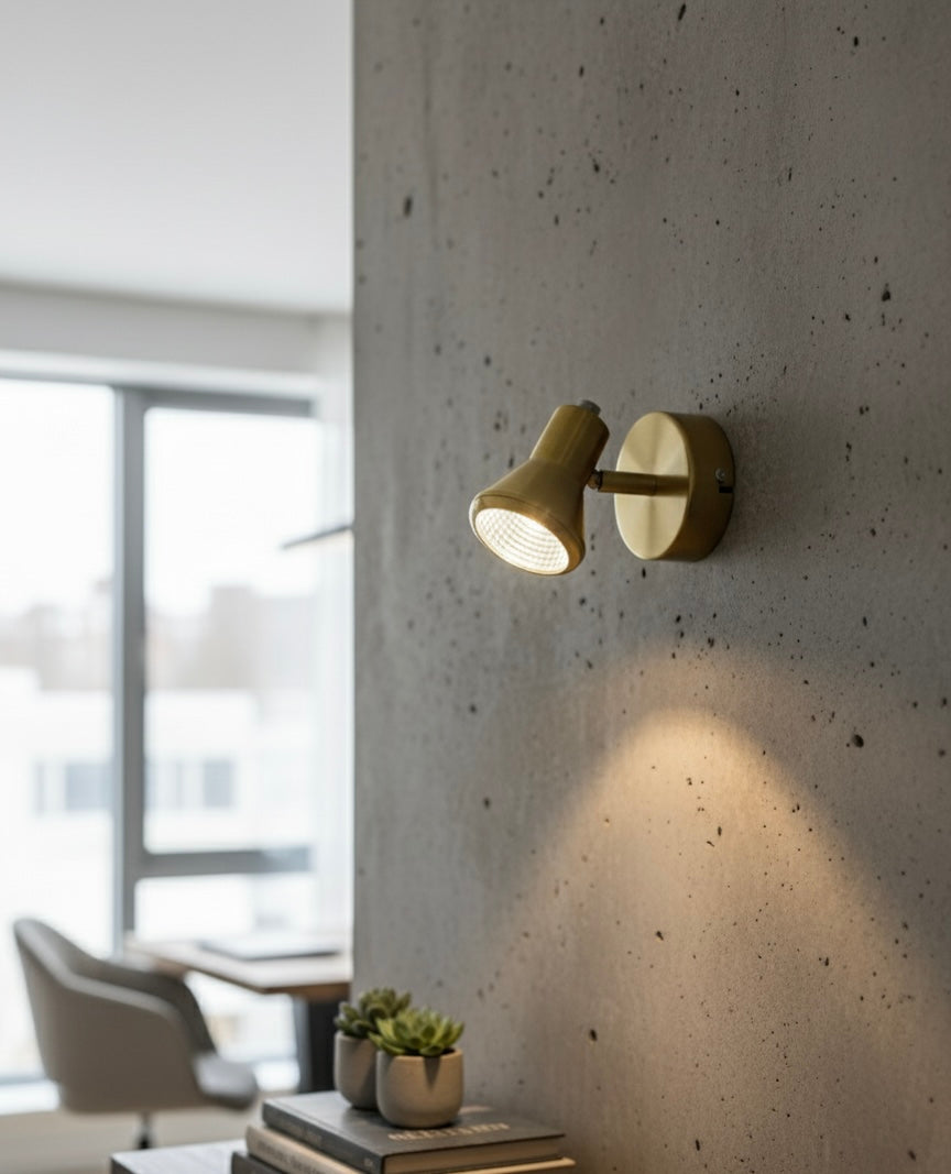 Powerlam Modern LED Wall Sconce, Adjustable Brass Spotlight, Warm White Light, Contemporary Directional Wall Mount Light Fixture for Bedroom, Living Room