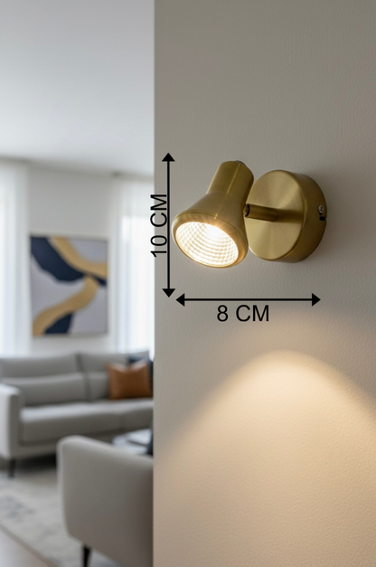 Powerlam Modern LED Wall Sconce, Adjustable Brass Spotlight, Warm White Light, Contemporary Directional Wall Mount Light Fixture for Bedroom, Living Room