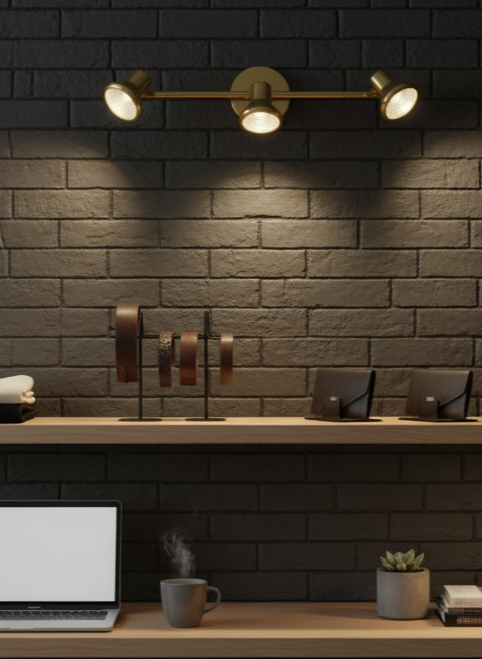 Powerlam Modern LED Track Light Fixture, Brass, 3-Light Adjustable Spotlights, Wall Mounted, for Home Office