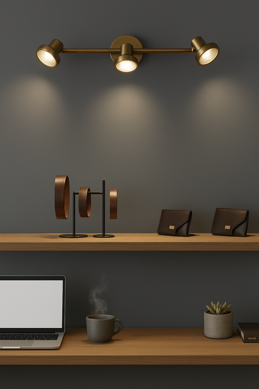 Powerlam Modern LED Track Light Fixture, Brass, 3-Light Adjustable Spotlights, Wall Mounted, for Home Office