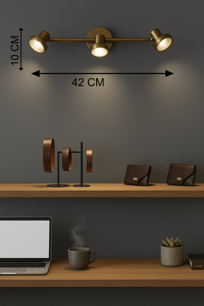 Powerlam Modern LED Track Light Fixture, Brass, 3-Light Adjustable Spotlights, Wall Mounted, for Home Office