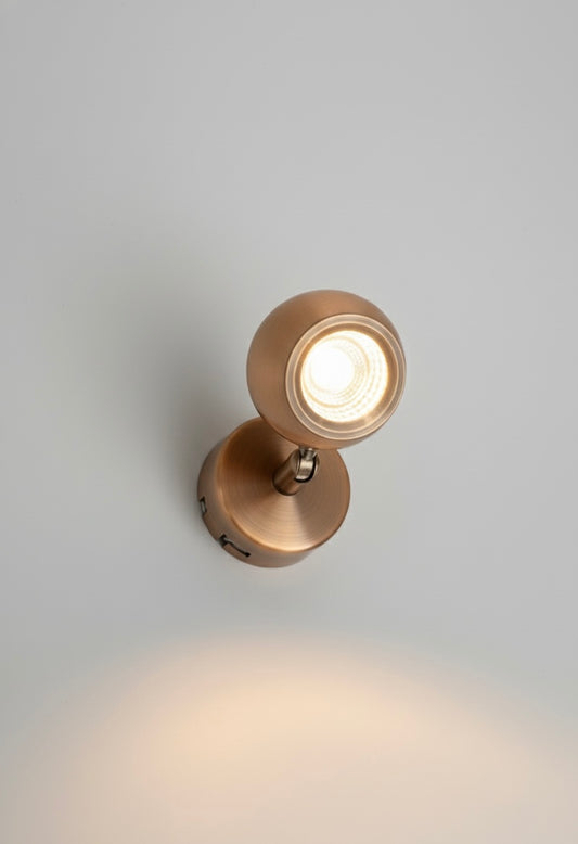 Powerlam Modern Adjustable LED Wall Sconce, Copper Bronze, Metal, Spotlight Fixture for Indoor Lighting