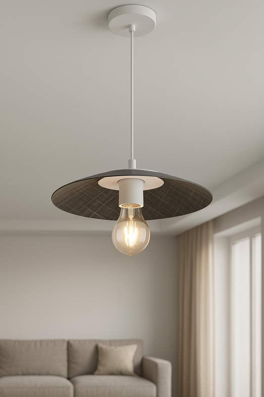 POWERLAM Modern Minimalist Pendant Light | Decorative Ceiling Hanging Lamp for Bedroom, Living Room, CAF� | E27 Holder (Black Interior, White Finish)