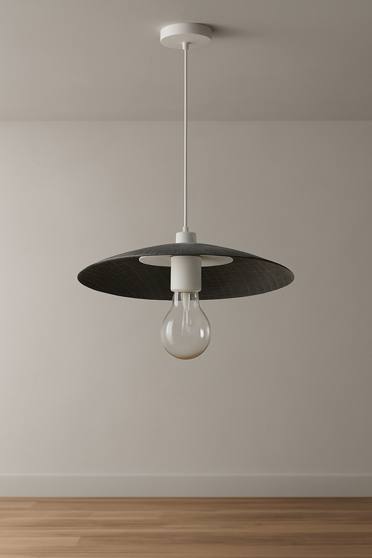 POWERLAM Modern Minimalist Pendant Light | Decorative Ceiling Hanging Lamp for Bedroom, Living Room, CAF� | E27 Holder (Black Interior, White Finish)