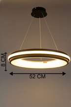 Powerlam Modern LED Ring Pendant Light, Black, 52cm Diameter, 8cm Height, 3-Color Temperature Options, Suspended Ceiling Chandelier for Living Room