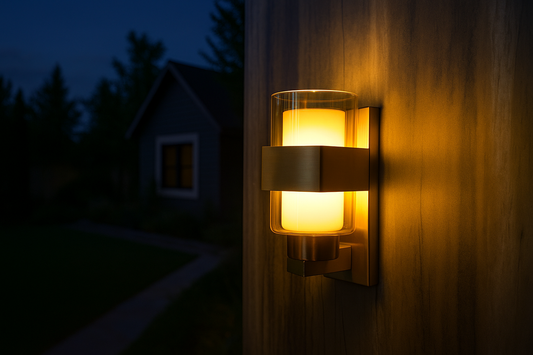 Powerlam Modern Glass Wall Sconce, Brushed Brass Finish, Cylindrical Shade