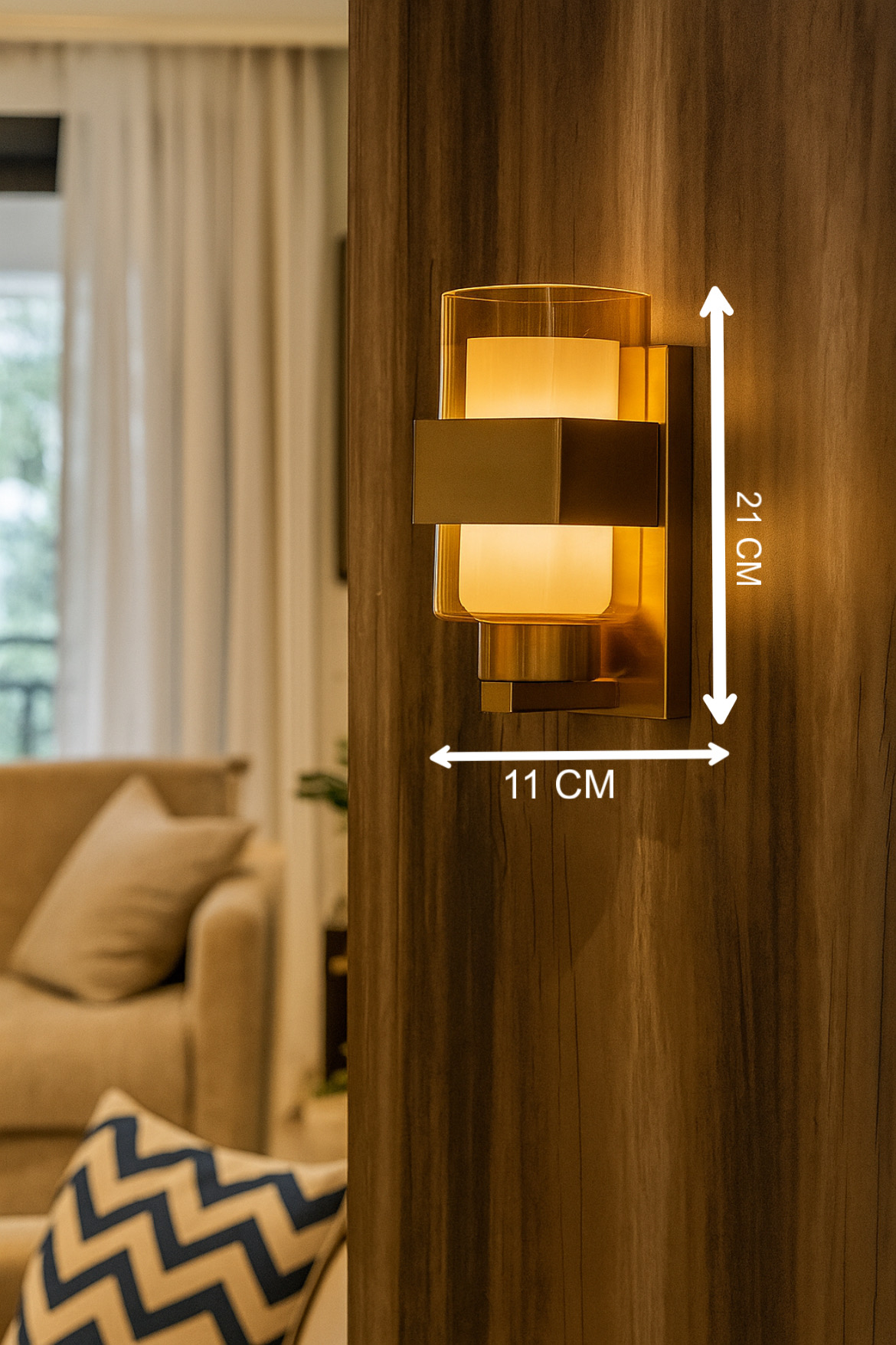 Powerlam Modern Glass Wall Sconce, Brushed Brass Finish, Cylindrical Shade