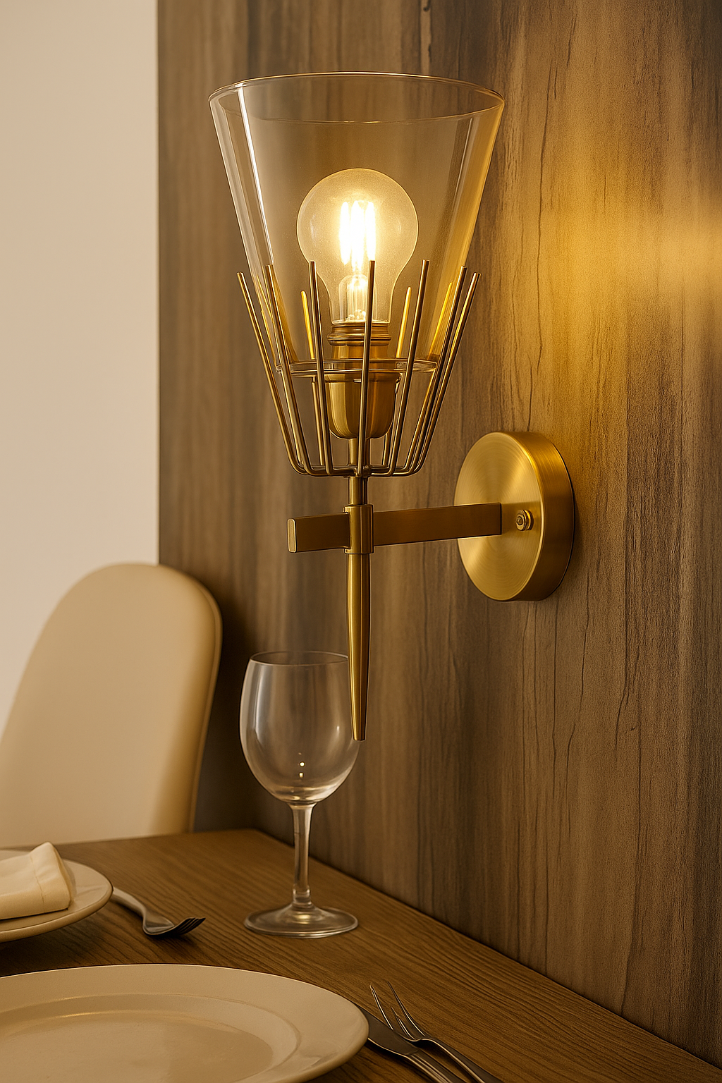 Powerlam Modern Gold Wall Sconce with Clear Glass Shade | Industrial Vintage Wall Light Fixture | Decorative Wall Lamp for Living Room, Bedroom, Hallway