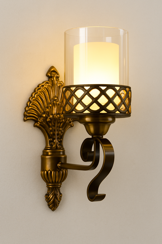 Powerlam Vintage Brass Wall Light with Glass Shade | Antique Finish Wall Sconce for Living Room, Bedroom, Hallway | LED Compatible Decorative Lamp