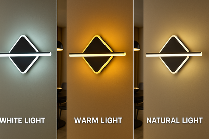 POWERLAM Modern LED Wall Light | 3 Color Modes (White, Warm & Natural) | Designer Wall Lamp for Bedroom, Living Room, Hall, Hotel (Black-Gold Finish)