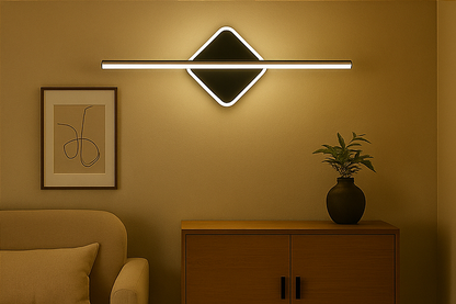 POWERLAM Modern LED Wall Light | 3 Color Modes (White, Warm & Natural) | Designer Wall Lamp for Bedroom, Living Room, Hall, Hotel (Black-Gold Finish)