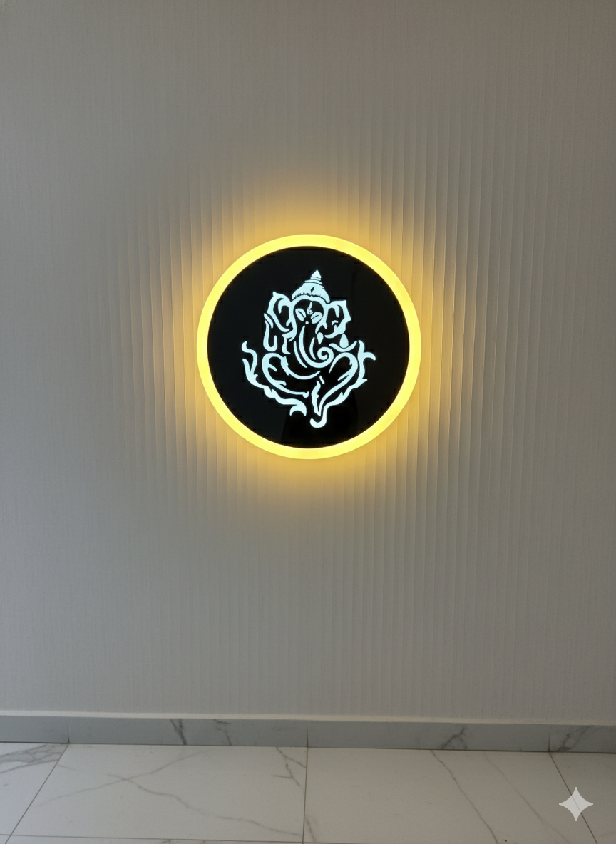 POWERLAM LED Ganesh Wall Light | Modern Backlit Wall Décor | Spiritual Lighting for Home, Living Room & Pooja Room