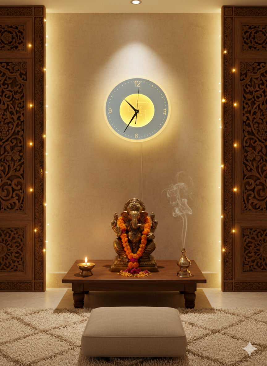 POWERLAM LED Om Wall Clock | Modern Designer Wall Clock with Backlight | Spiritual LED Clock for Living Room, Bedroom & Home Décor