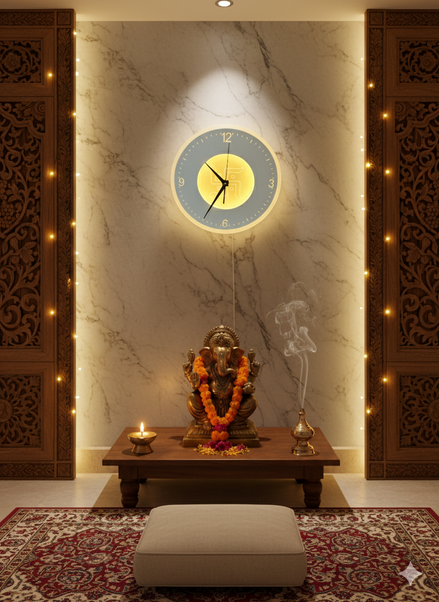 POWERLAM LED Om Wall Clock | Modern Designer Wall Clock with Backlight | Spiritual LED Clock for Living Room, Bedroom & Home Décor