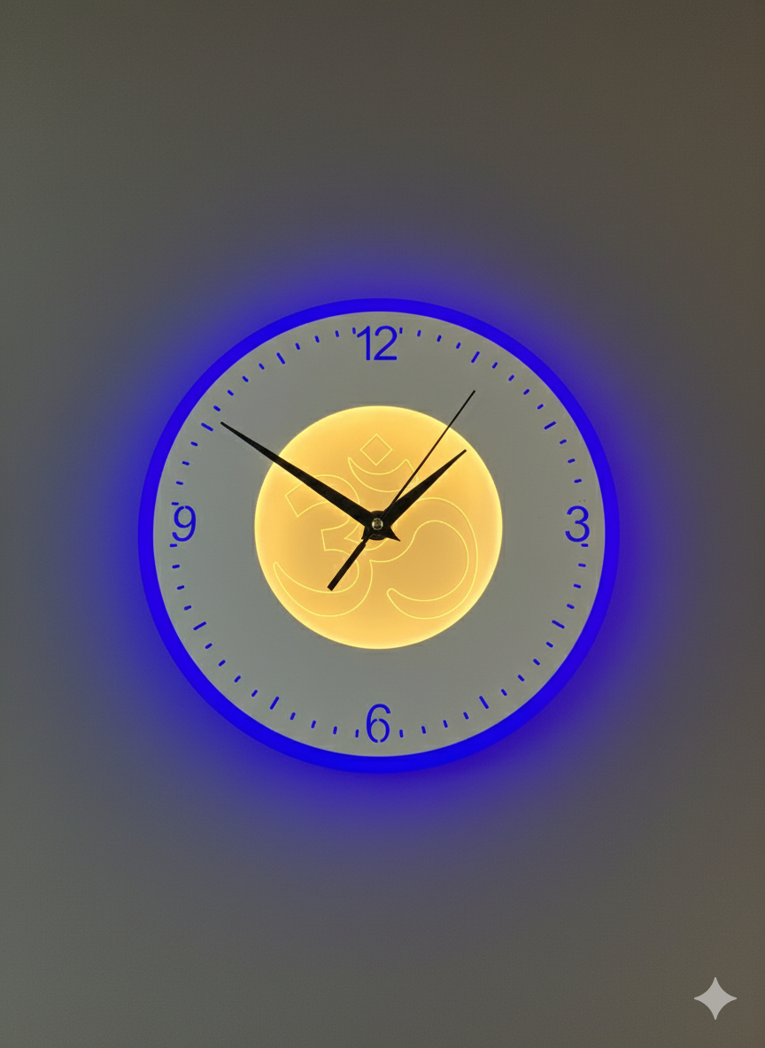 POWERLAM LED Om Wall Clock | Modern Designer Wall Clock with Backlight | Spiritual LED Clock for Living Room, Bedroom & Home Décor