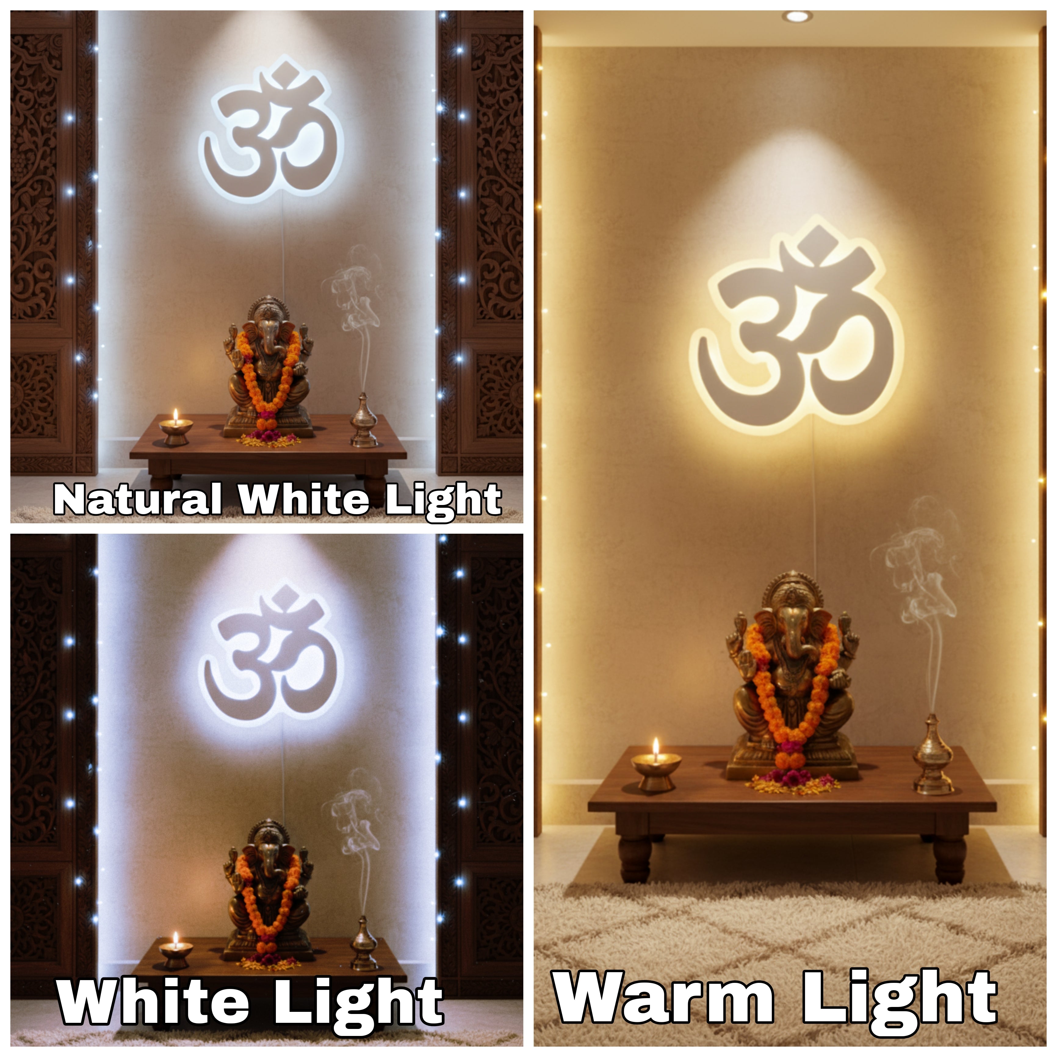 POWERLAM LED Om Wall Light | Decorative Backlit Om Symbol for Mandir, Living Room & Home Décor | Spiritual LED Wall Lamp for Temple & Meditation Space