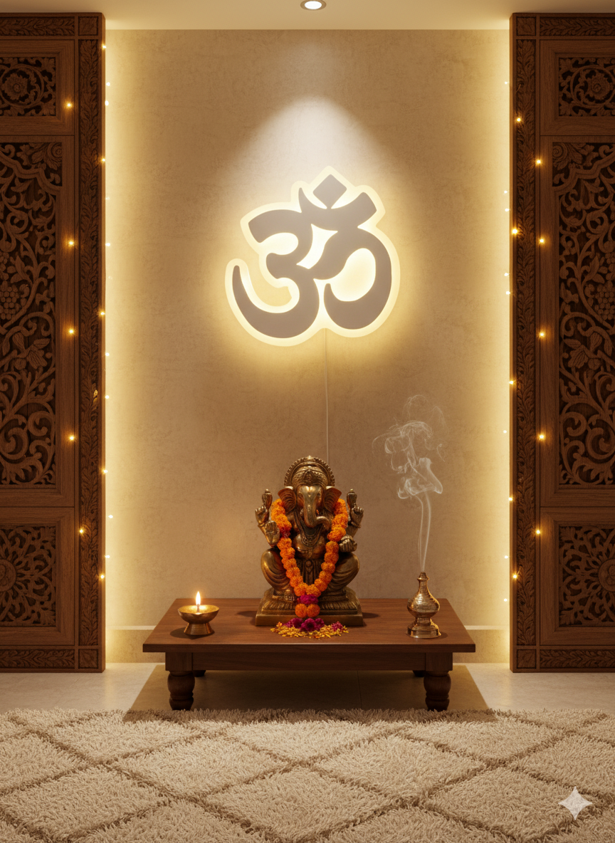 POWERLAM LED Om Wall Light | Decorative Backlit Om Symbol for Mandir, Living Room & Home Décor | Spiritual LED Wall Lamp for Temple & Meditation Space