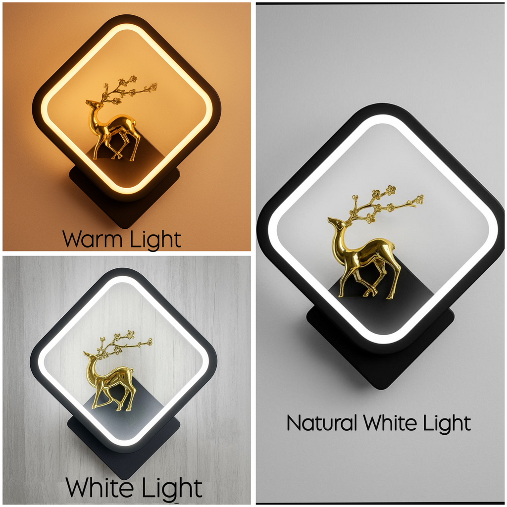 POWERLAM Diamond Deer LED Wall Light – 3 Color Modes (White, Warm & Natural White)
