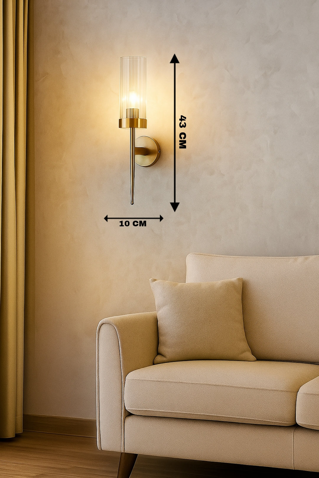 Powerlam Luxury Golden Wall Light with Glass Shade – Elegant Wall Sconce for Modern Interiors