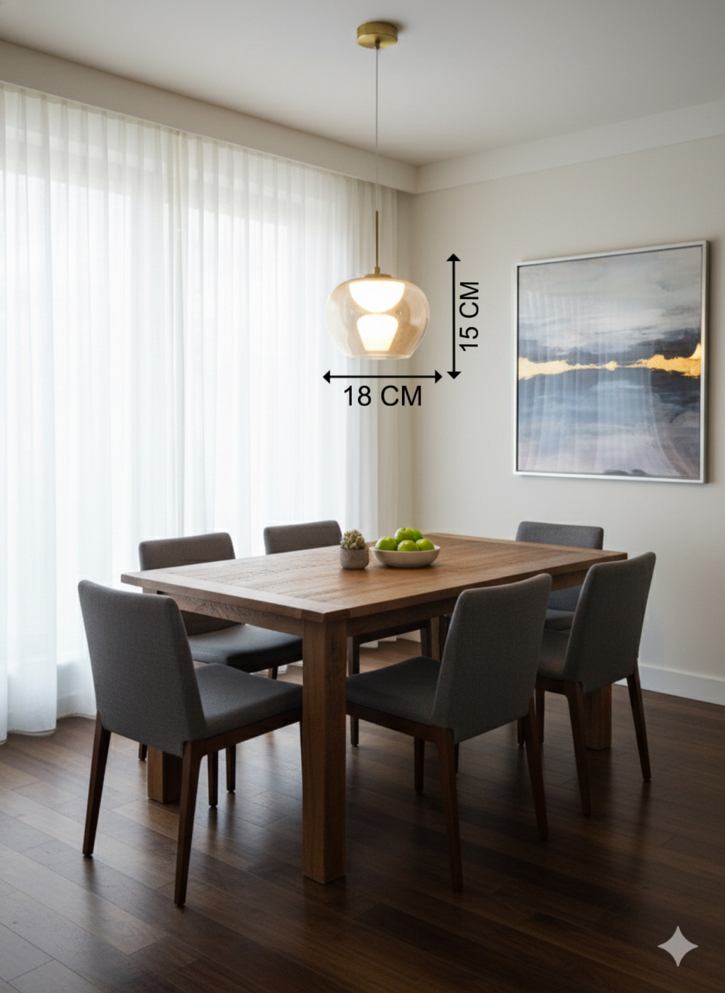 Powerlam Oversized Mid-Century Modern Clear Glass Globe Pendant Light - Brushed Brass | Contemporary Statement Ceiling Fixture for Living Room & Foyer