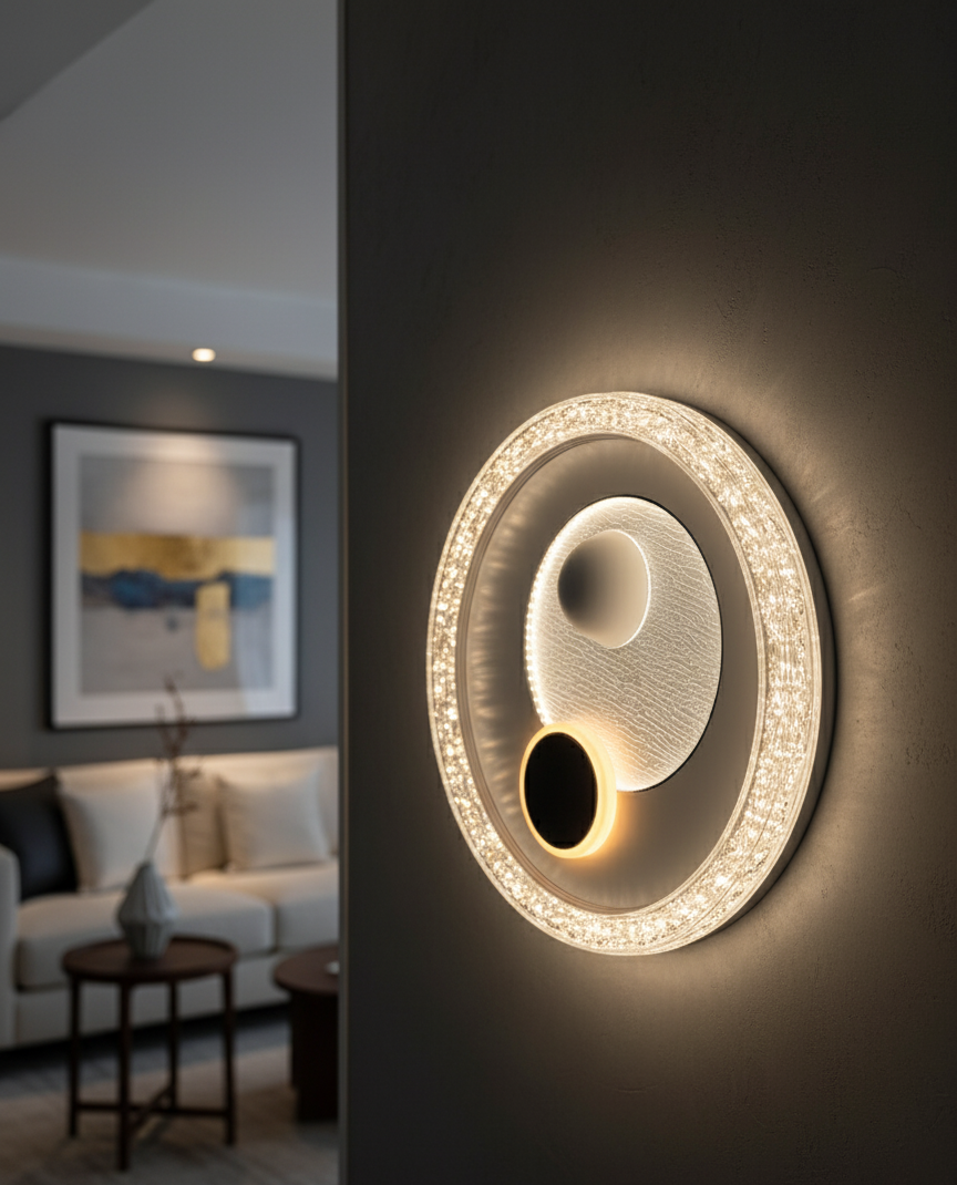 POWERLAM Modern LED Wall Light | Circular Galaxy Design Wall Lamp for Living Room, Bedroom & Hall Décor