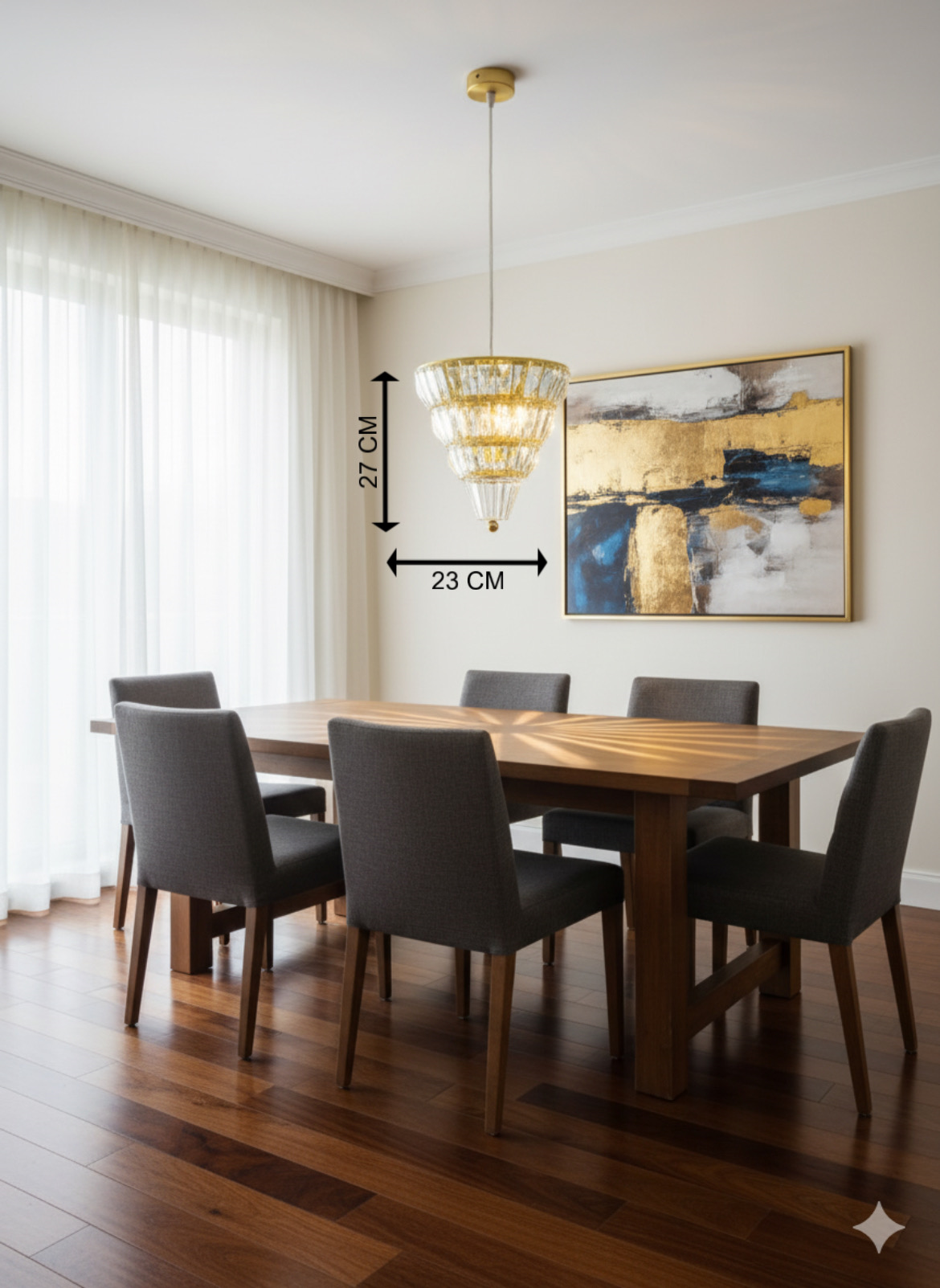 Powerlam Modern Crystal Pendant Light, Gold Brass Finish, Tiered Design, Luxury Chandelier for Living Room, Dining Room