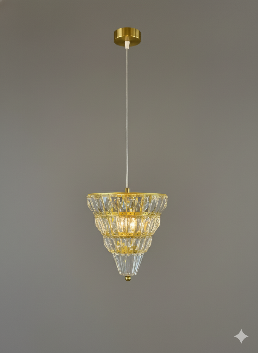Powerlam Modern Crystal Pendant Light, Gold Brass Finish, Tiered Design, Luxury Chandelier for Living Room, Dining Room