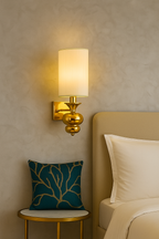POWERLAM Luxury Golden Wall Light with Fabric Shade & 3 Color Modes (White | Natural | Warm)