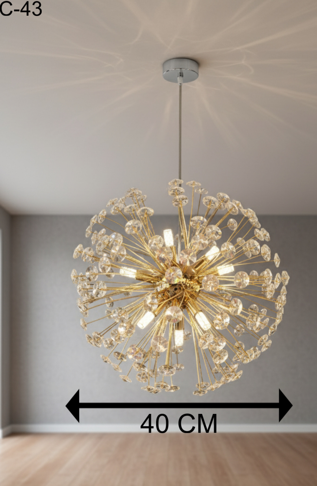Powerlam Modern Crystal Sputnik Chandelier, Gold Starburst Pendant Light, LED Compatible Ceiling Light Fixture with Dandelion Design