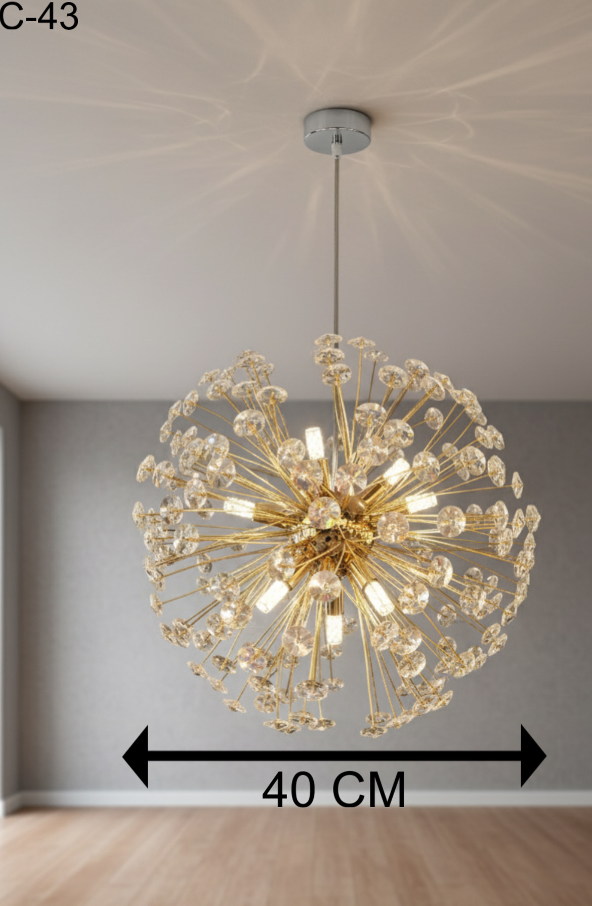 Powerlam Modern Crystal Sputnik Chandelier, Gold Starburst Pendant Light, LED Compatible Ceiling Light Fixture with Dandelion Design