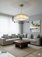Powerlam Modern Crystal Square Chandelier, Gold Brass Finish, LED Pendant Light with Glass Rods, Contemporary Ceiling Lighting Fixture for Dining Room