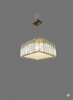 Powerlam Modern Crystal Square Chandelier, Gold Brass Finish, LED Pendant Light with Glass Rods, Contemporary Ceiling Lighting Fixture for Dining Room