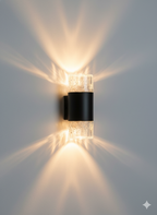 Powerlam Modern LED Wall Sconce, Black and Crystal Glass, Indoor Outdoor Up Down Light, Contemporary Decorative Fixture for Bedroom, Living Room, Patio