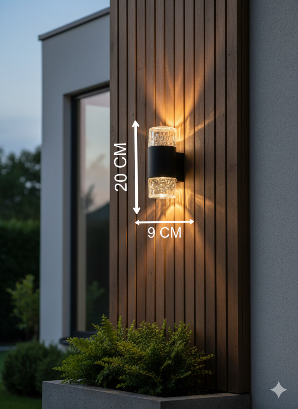 Powerlam Modern LED Wall Sconce, Black and Crystal Glass, Indoor Outdoor Up Down Light, Contemporary Decorative Fixture for Bedroom, Living Room, Patio