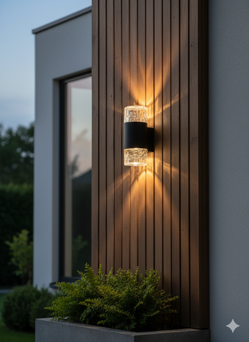 Powerlam Modern LED Wall Sconce, Black and Crystal Glass, Indoor Outdoor Up Down Light, Contemporary Decorative Fixture for Bedroom, Living Room, Patio