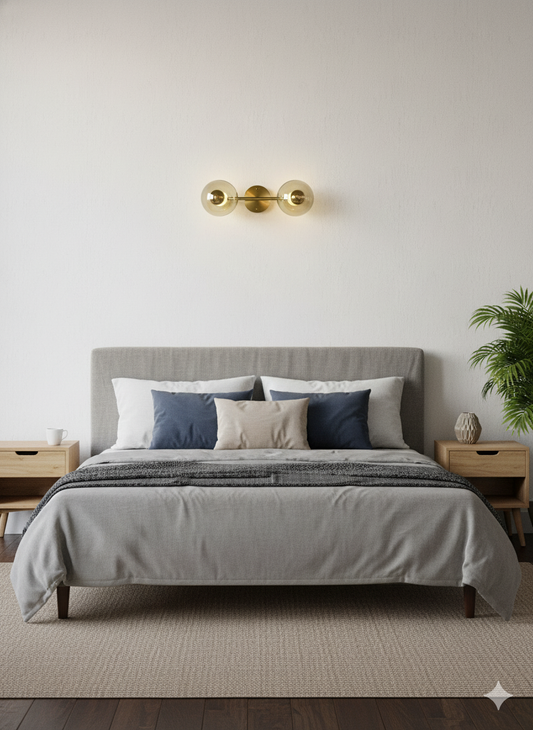 Powerlam Modern Gold Glass Wall Sconce, 3-Light Sphere Vanity Light Fixture, Brass Finish, 45x14 cm, for Bedroom, Living Room