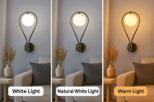 Powerlam Modern Wall Sconce Light, Teardrop Design, Globe Glass Shade, 30 cm Height, Brushed Brass