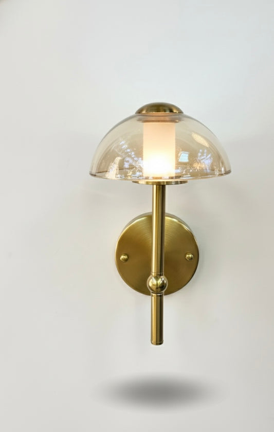Powerlam Modern Wall Sconce Light with Glass Dome Shade, Brass Finish, Mid-Century Design, Indoor Decorative Lighting for Living Room, Bedroom