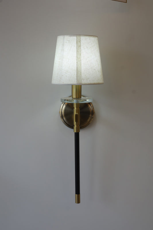 Powerlam Modern Wall Sconce Light with Linen Shade, Brass and Black Finish, Metal Construction (Without Bulb)