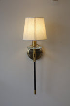 Powerlam Modern Wall Sconce Light with Linen Shade, Brass and Black Finish, Metal Construction (Without Bulb)